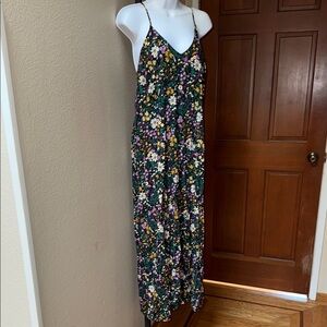 Old Navy Sleeveless V-Neck Maxi Summer Dress Black with Multi-color Floral Sz L